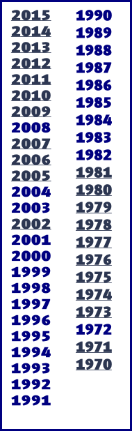 1990
1989
1988
1987
1986
1985
1984
1983
1982
1981
1980
1979
1978
1977
1976
1975
1974
1973
1972
1971
1970